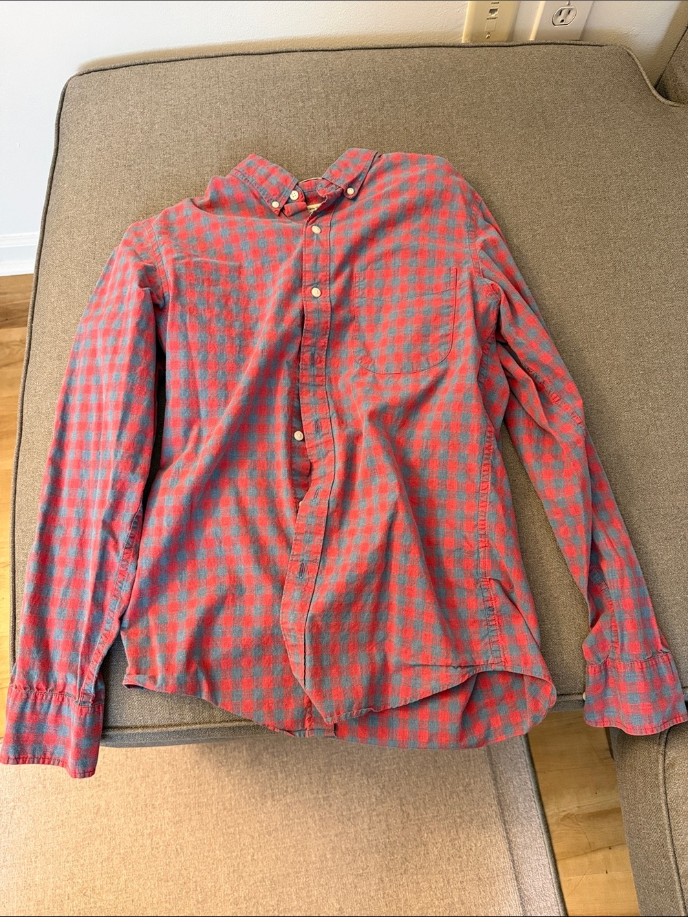 J. Crew Red and Gray Gingham Button-Down Shirt